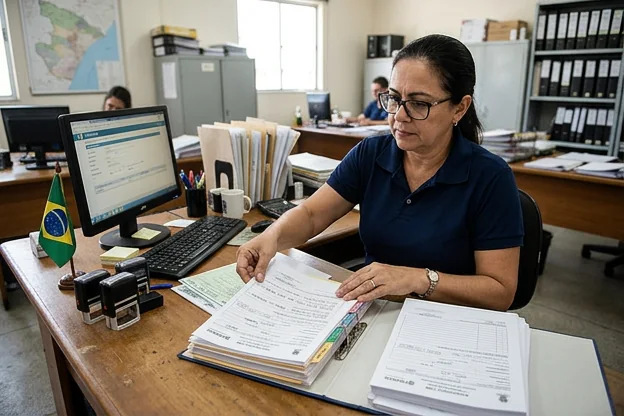 Documentos para renovação da CNH sendo organizados por despachante.